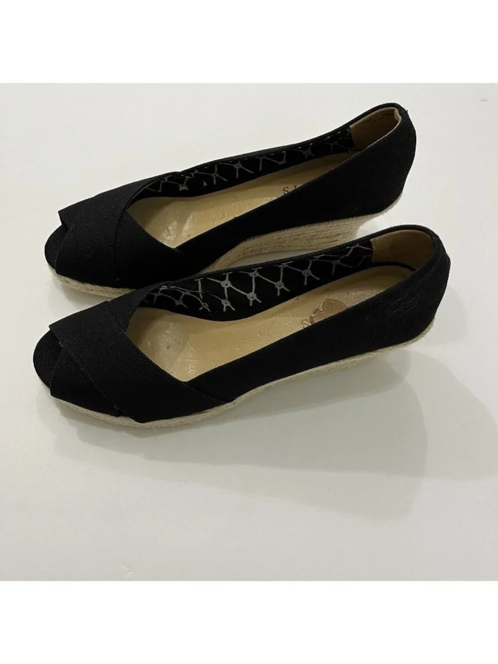 Talbots Black Canvas Peep Toe Sip On Espadrille Wedge Sandal